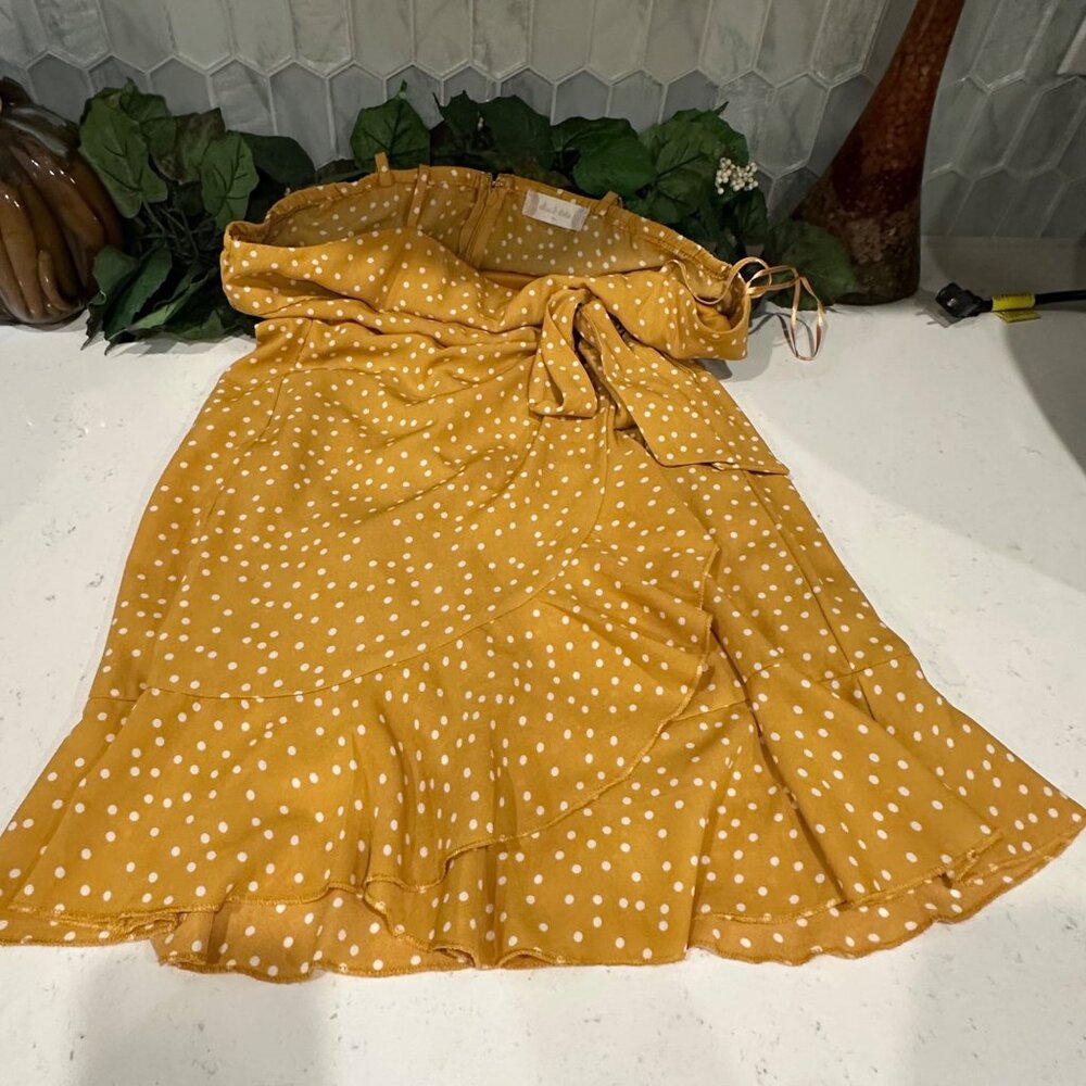 Alterd State Medium Yellow Polka Dot Wrap Dress - Picture 9 of 11